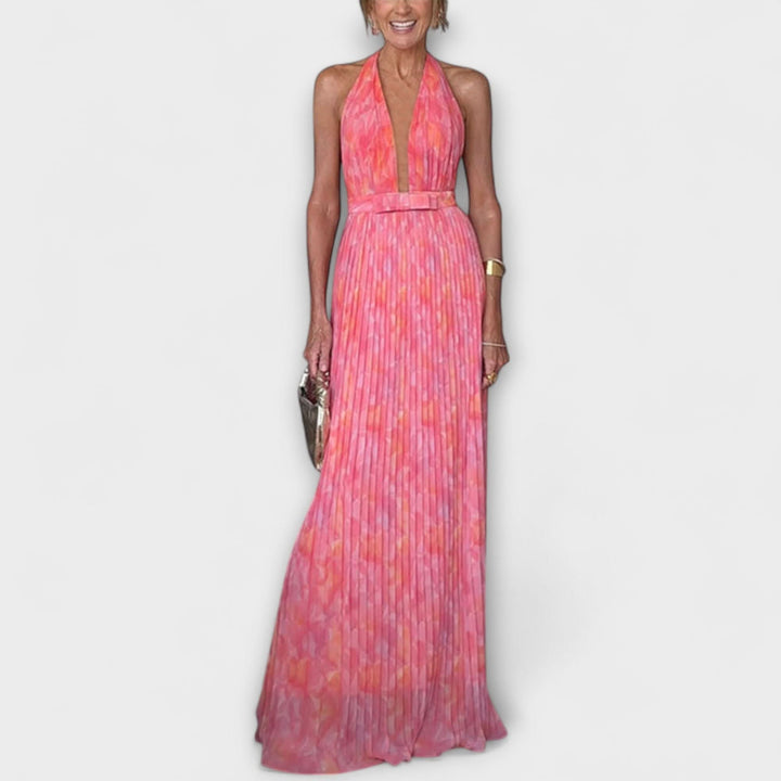 Seraphina - Elegantní Maxi Šaty s Halter Krkem a V Výstřihem