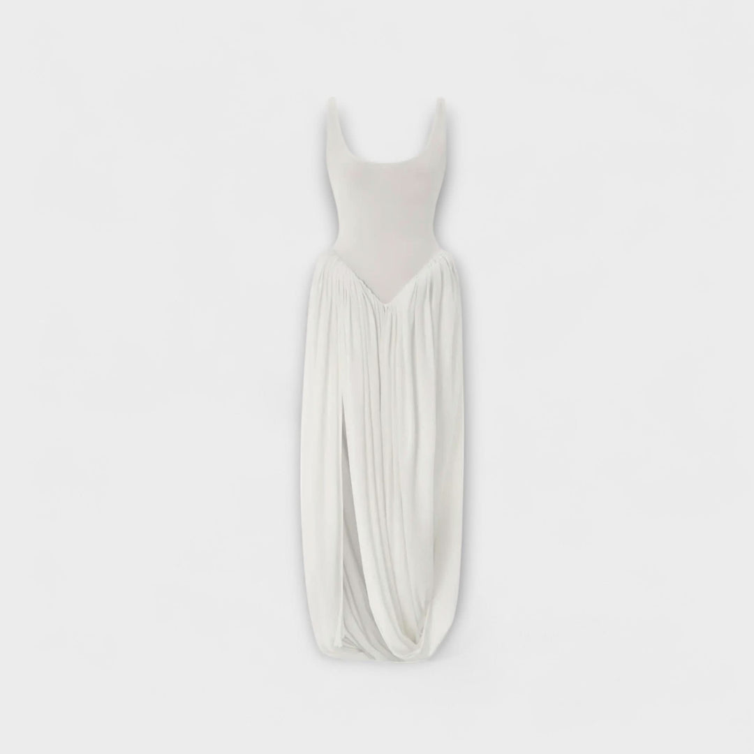 Maxi šaty s drapovanou sukní a bočním rozparkem