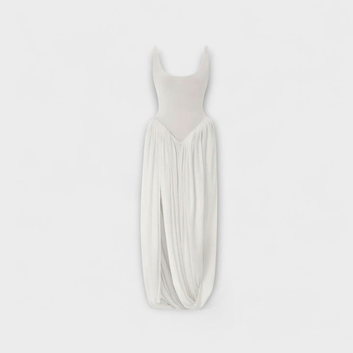 Maxi šaty s drapovanou sukní a bočním rozparkem