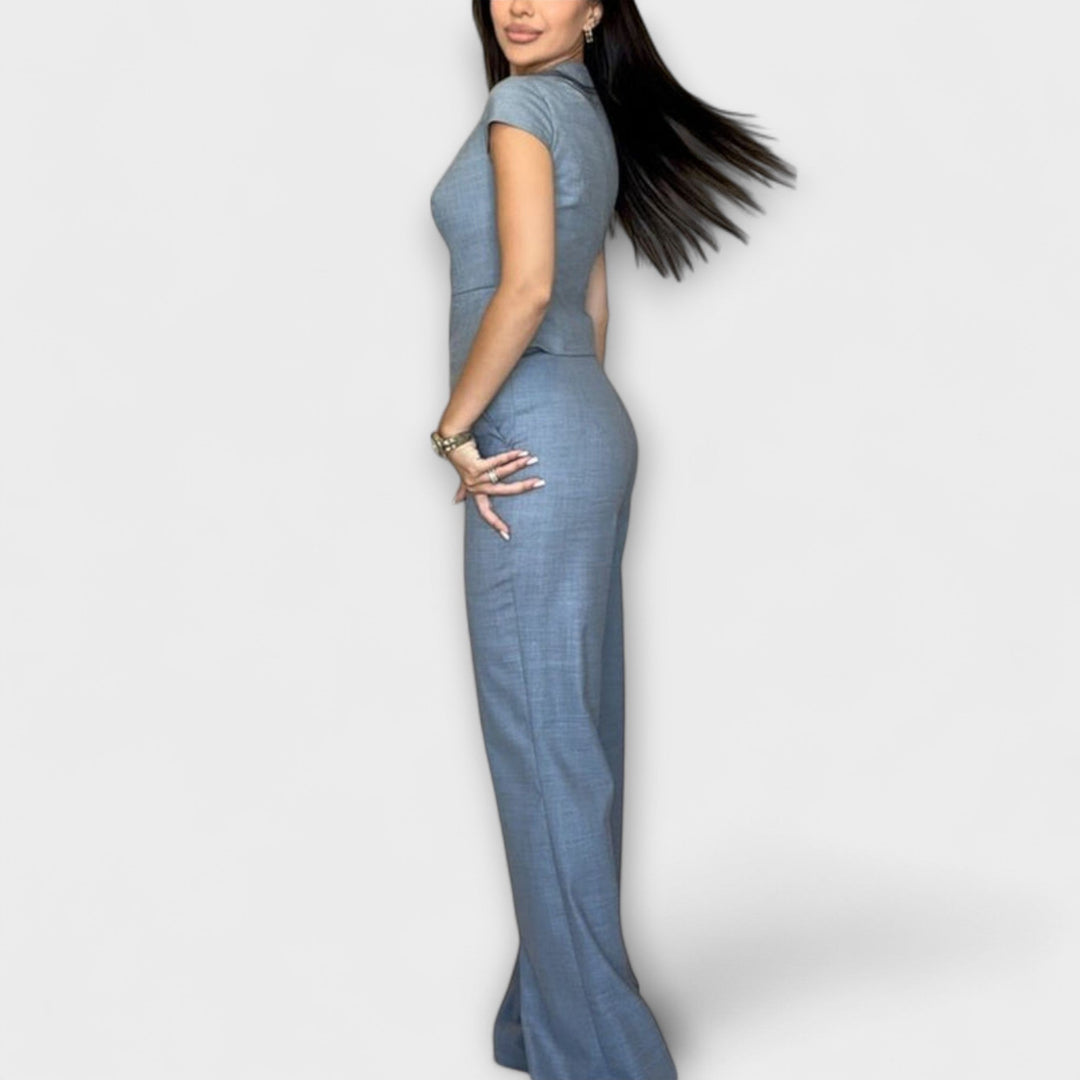 Ivy - Stylový set topu s V-výstřihem a kalhot