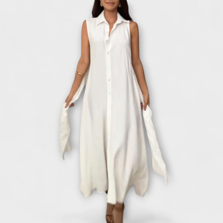 Mira - Působivé midi šaty s jednobarevným zapínáním a detailem na zavazování