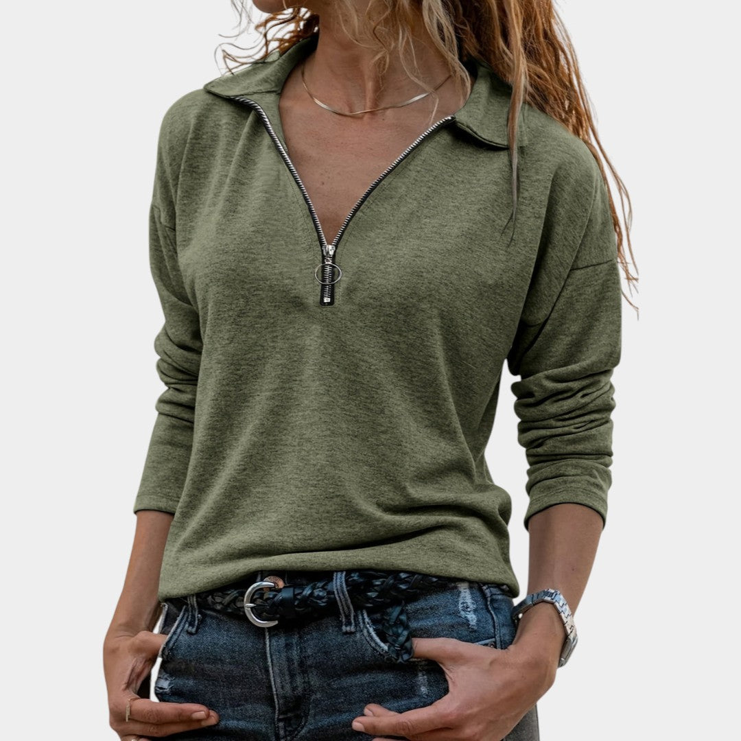 Eva – Dámský žebrovaný svetr s půlzipem