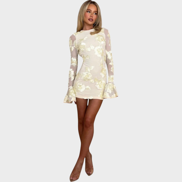 IVANA - Krátké šaty s květinami a rozšířenými rukávy