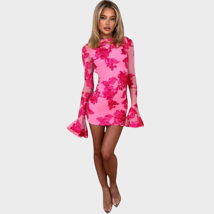 IVANA - Krátké šaty s květinami a rozšířenými rukávy