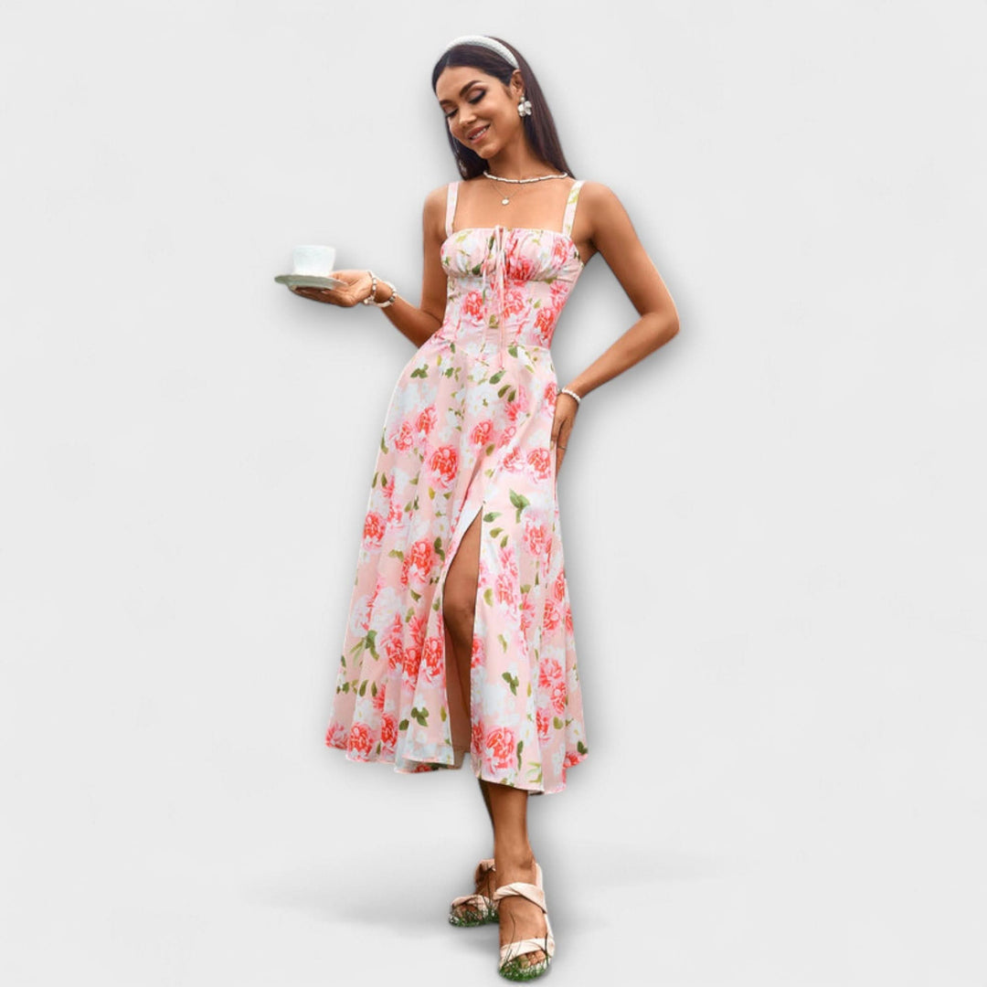 Naděje - Růžový top šaty s detailem rozparku