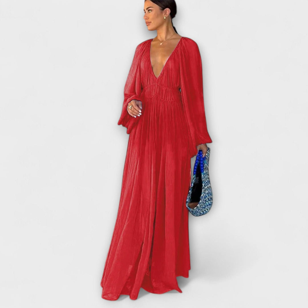 Elegantní plisované šaty s dlouhým rukávem