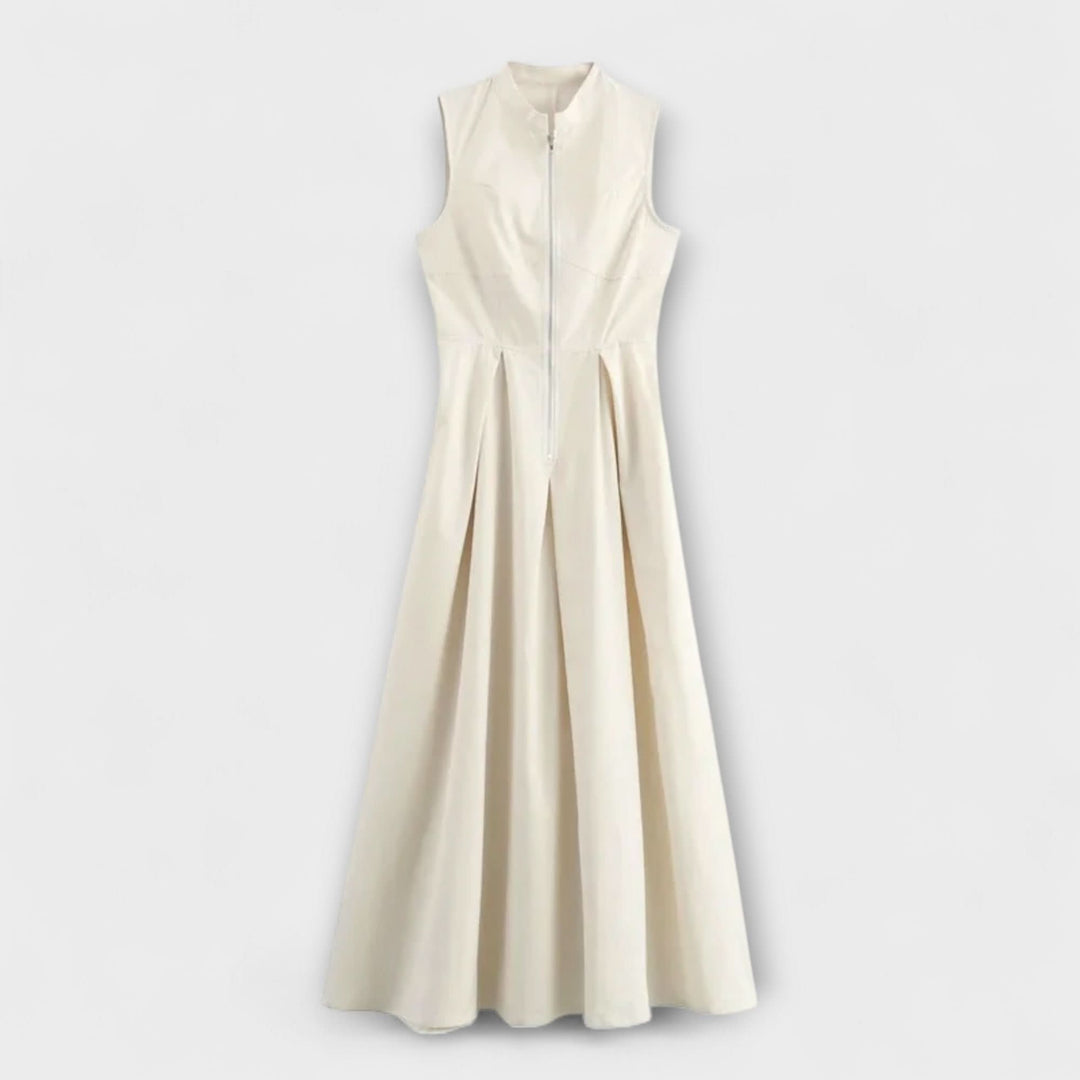 Šaty bez rukávů s plisováním a těsným střihem midi