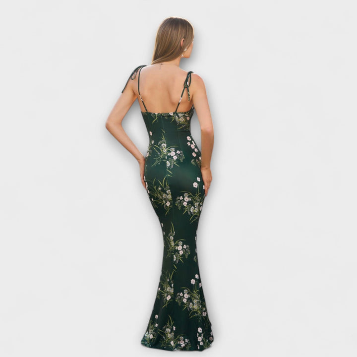 Thalia - Šaty na ples s květinovým potiskem a zavázanými ramínky