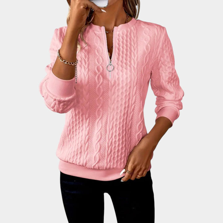 Amálie – Dámský svetr s copánkovým vzorem a zipem