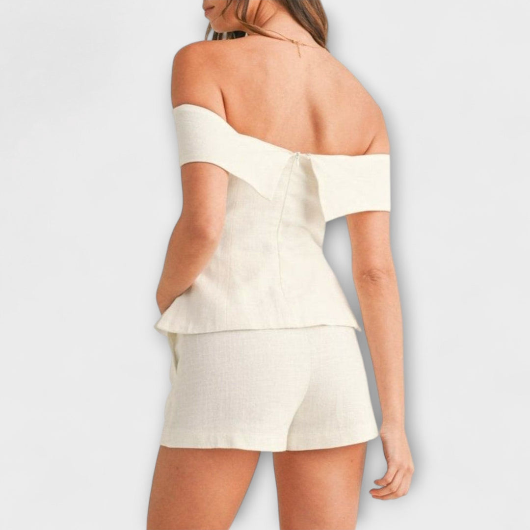 Olivia - Bílý bavlněno-lněný dvoudílný set