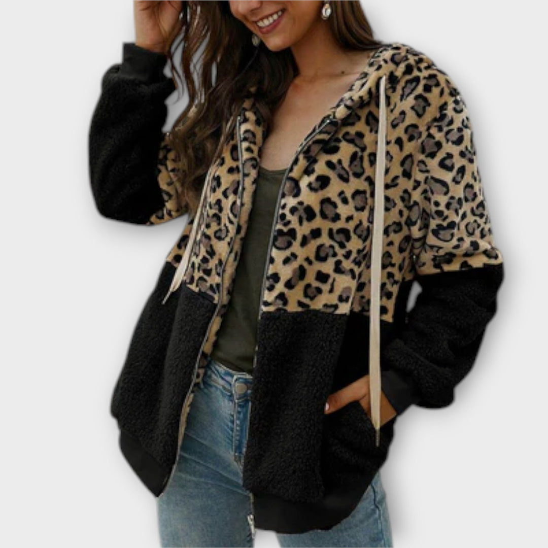 Lea - Fleece mikina s kapucí a leopardím designem