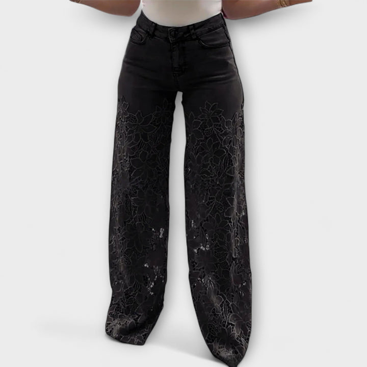 Trendy krajkové patchwork džíny